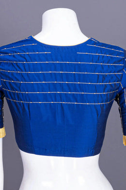 Navy Blue Aari Embroidered Tussar Silk Blouse 10070441