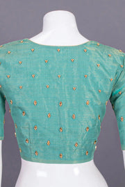 Green Aari Embroidered Chanderi Silk Cotton Blouse 10068925