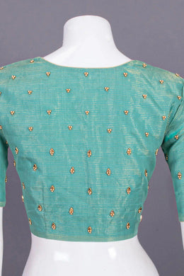 Green Aari Embroidered Chanderi Silk Cotton Blouse 10068925