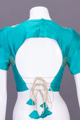 Green Handcrafted Banarasi Silk Blouse 10064836