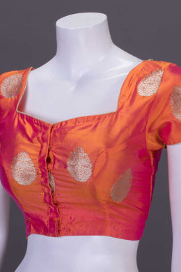 Orange Shot Pink Banarasi Silk Blouse 10064839