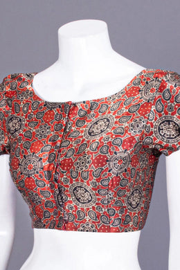 Brown Hand Block Printed Mashru Blouse 10066092