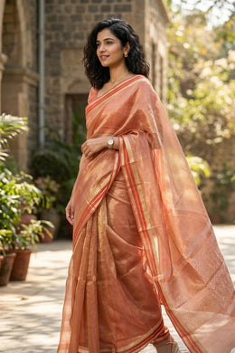 Dual Tone Peach Banarasi Tissue Organza Saree 10067885