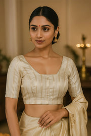 Cream Banarasi Tissue Silk Blouse 10075964
