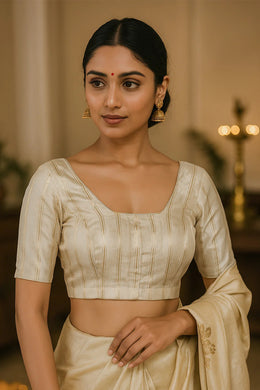 Cream Banarasi Tissue Silk Blouse 10075964