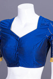 Navy Blue Aari Embroidered Tussar Silk Blouse 10070441