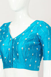Blue Aari Embroidered Raw Silk Blouse 10066507