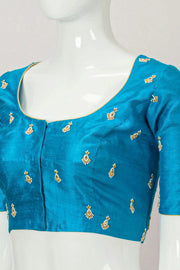 Blue Aari Embroidered Raw Silk Blouse 10066509