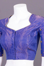 Blue Hand Embroidered Chanderi Silk Cotton Blouse 10077725