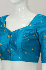 Cyan Blue Aari Embroidered Raw Silk Blouse 10066510