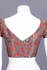 Brown Hand Block Printed Mashru Blouse 10066092