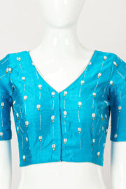 Blue Aari Embroidered Raw Silk Blouse 10066507