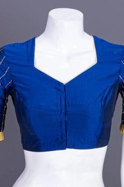 Navy Blue Aari Embroidered Tussar Silk Blouse 10070441