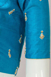 Blue Aari Embroidered Raw Silk Blouse 10066509