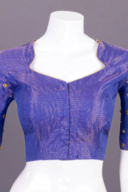 Blue Hand Embroidered Chanderi Silk Cotton Blouse 10068204
