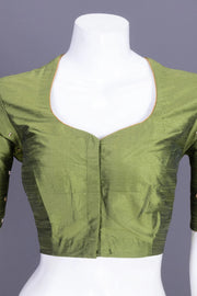 Olive Green Aari Embroidered Tussar Silk Blouse 10070439
