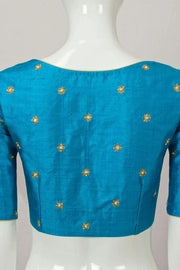 Cyan Blue Aari Embroidered Raw Silk Blouse 10066510