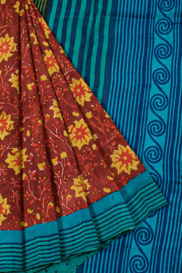 Hand Block Printed Silk Saree 10057399