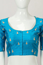 Blue Aari Embroidered Raw Silk Blouse 10066509