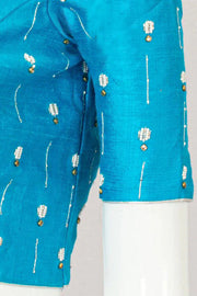 Blue Aari Embroidered Raw Silk Blouse 10077740