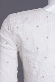 White Embroidered Chanderi Silk Cotton Blouse 10066101