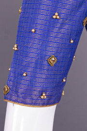 Blue Hand Embroidered Chanderi Silk Cotton Blouse 10077725