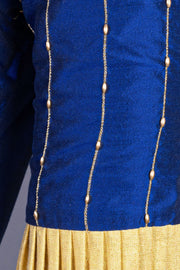 Navy Blue Aari Embroidered Tussar Silk Blouse 10070441