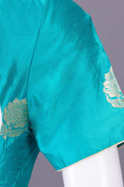 Green Handcrafted Banarasi Silk Blouse 10064836