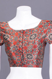 Brown Hand Block Printed Mashru Blouse 10066092