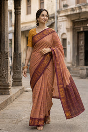 Brown Handcrafted Sungudi Cotton Saree 10077095