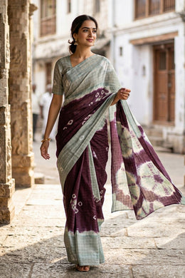 Grape Purple Handcrafted Sungudi Cotton Saree 10077099