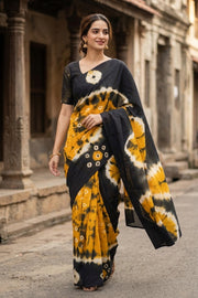 Yellow Handcrafted Sungudi Cotton Saree Without Blouse 10077112