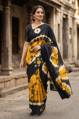 Yellow Handcrafted Sungudi Cotton Saree Without Blouse 10077112