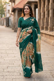 Beige Handcrafted Sungudi Cotton Saree Without Blouse 10077110