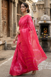 Pink Handcrafted Sungudi Cotton Saree 10077122