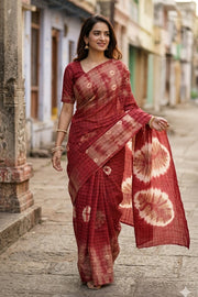 Red Handcrafted Sungudi Cotton Saree 10077103