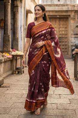 Maroon Handcrafted Sungudi Cotton Saree Without Blouse 10077114