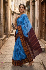 Blue Handcrafted Sungudi Cotton Saree With Paisley Border 10077129