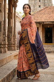 Biege Handcrafted Sungudi Cotton Saree With Elephant Border 10077132