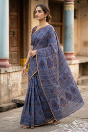 Blue Handcrafted Sungudi Cotton Saree 10077137