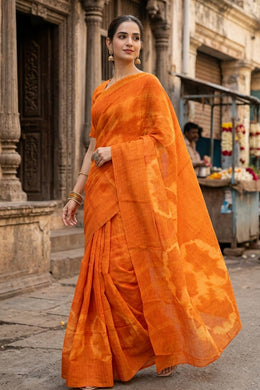 Yellow Handcrafted Sungudi Cotton Saree 10077121