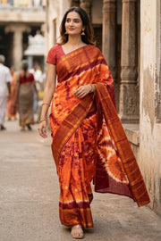 Orange Handcrafted Sungudi Cotton Saree Without Blouse 10077117