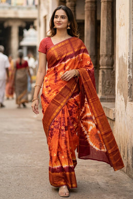 Orange Handcrafted Sungudi Cotton Saree Without Blouse 10077117