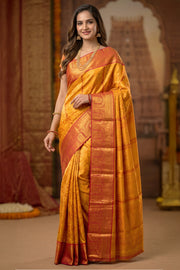 Gold With Maroon Kanjivaram Pure Silk Saree 10077159