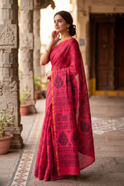 Pink Handcrafted Sungudi Cotton Saree 10077127