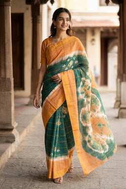 Peacock Green Handcrafted Sungudi Cotton Saree 10077107