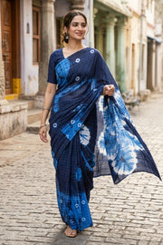 Dark Blue Handcrafted Sungudi Cotton Saree 10077101