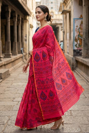 Pink Handcrafted Sungudi Cotton Saree 10077135