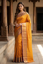 Golden Orange Kanjivaram Pure Silk Saree 10077169