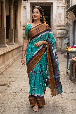 Blue Handcrafted Sungudi Cotton Saree Without Blouse 10077115